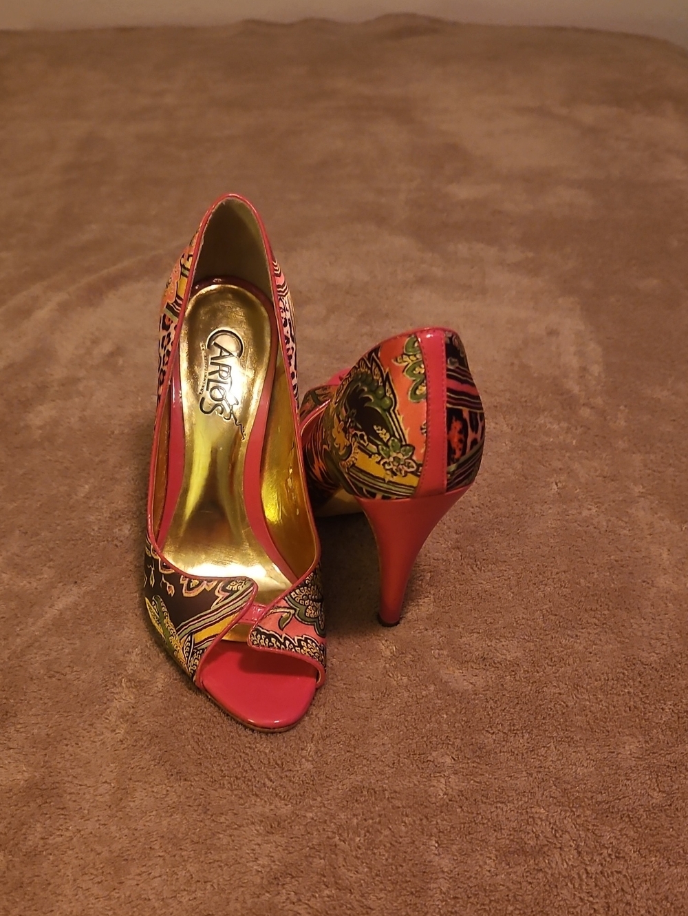 Carlos by Carlos Santana Pink Patterned Peep-Toe Heels